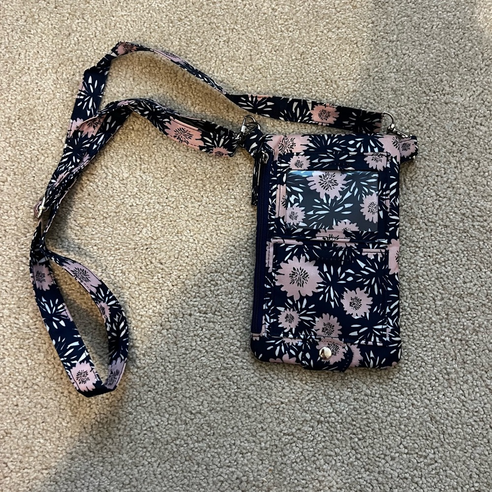 Floral Crossbody Bag with Pink and Navy Design